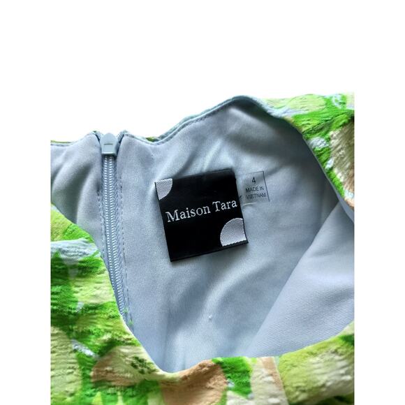 Maison Tara Women's Green Floral Ruffle Sleeve CutOut Waist Midi Dress Size 4 - Picture 13 of 14